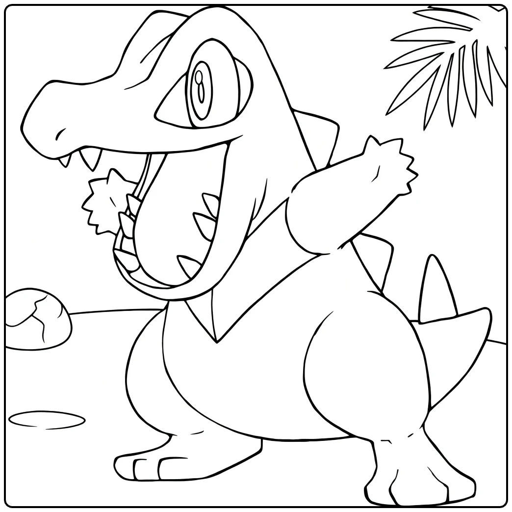 Totodile Water Pokemon Kleurplaat met grote ogen