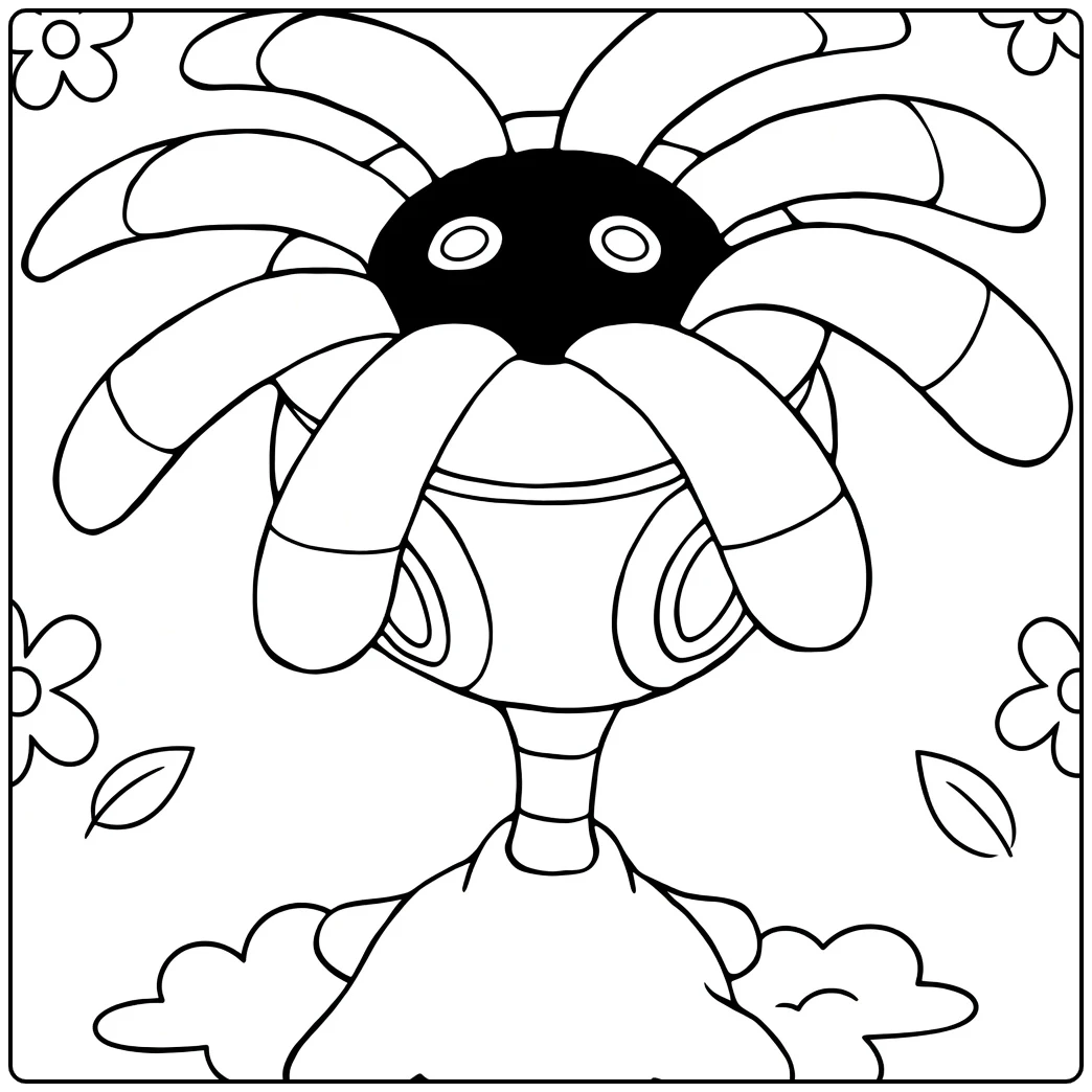 Lileep Kleurplaat Pokémon zelelie met bloemen te kleuren