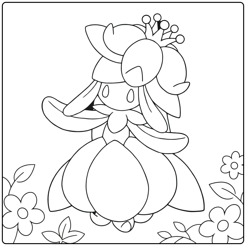 Lilligant Kleurplaat: Koninklijke Pokémon met bloemenkroon
