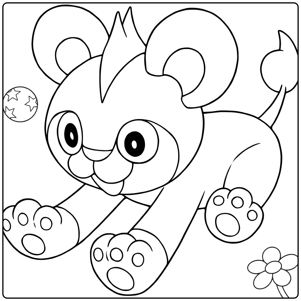 Litleo pokemon vuur kleurplaat liggend op buik tong uit