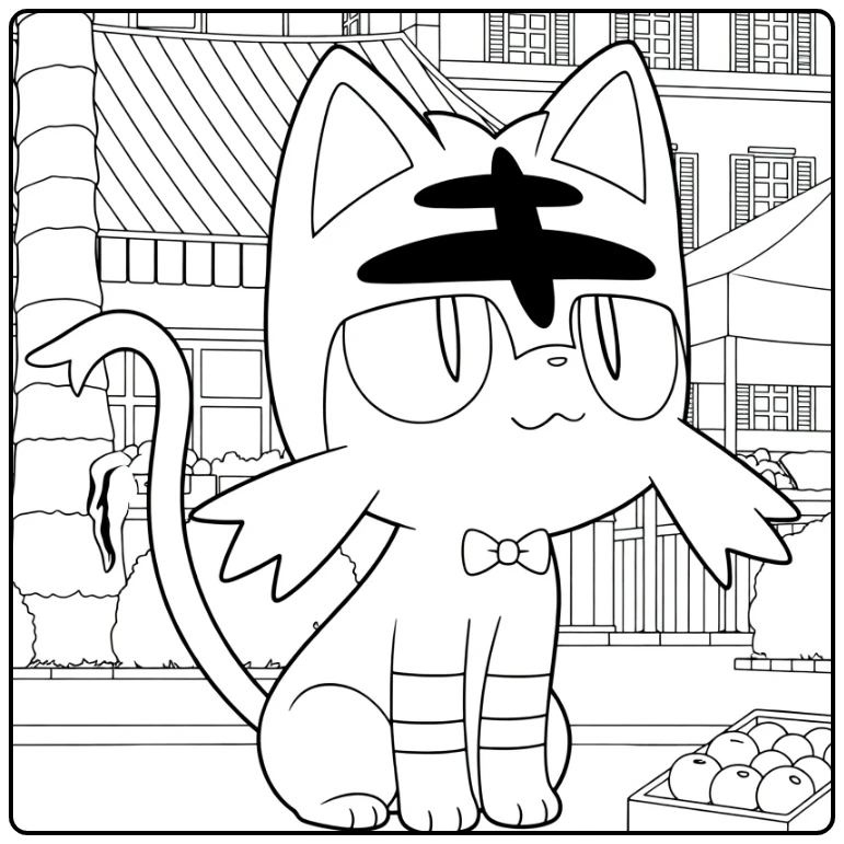 Litten pokemon vuur kleurplaat zittend met palmbomen