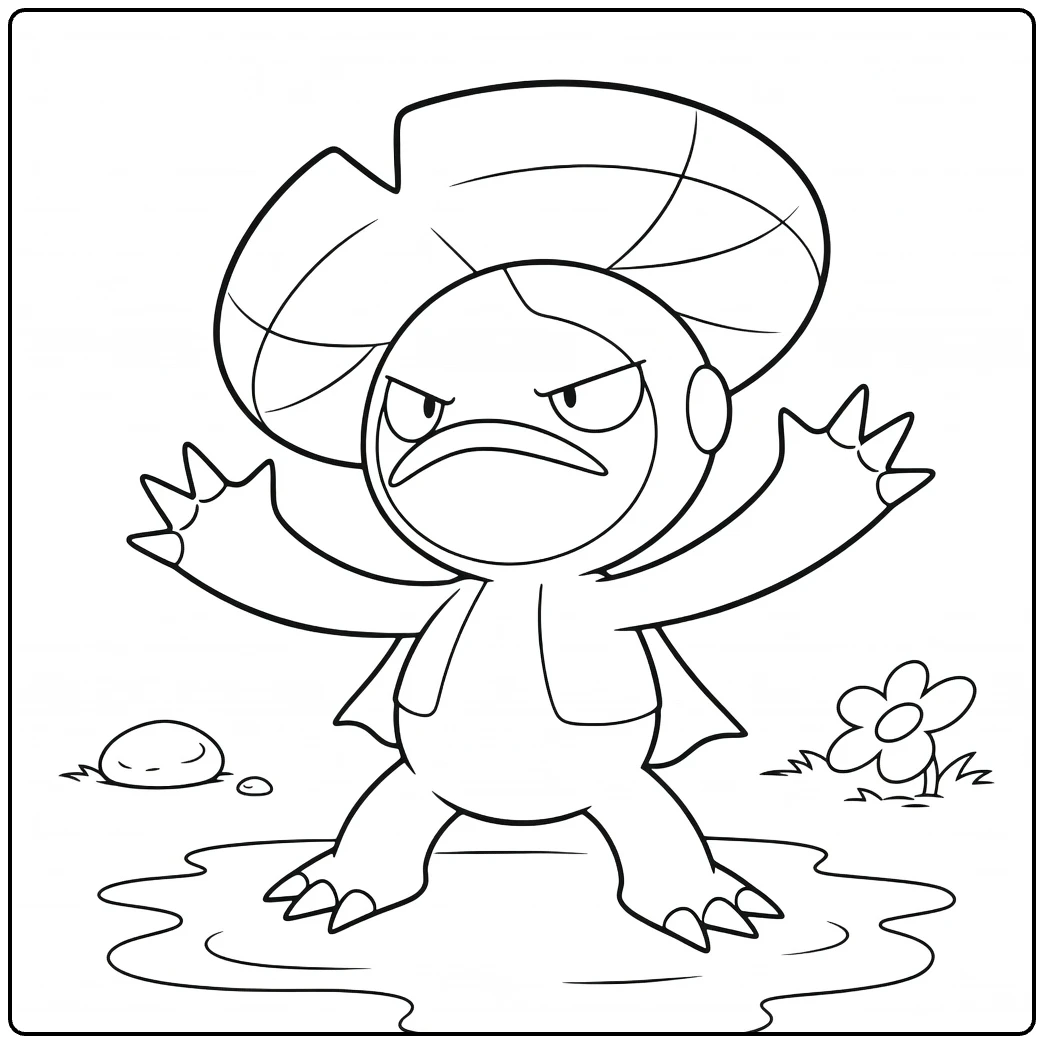 Lombre Water Pokemon Kleurplaat - boze Lombre in water