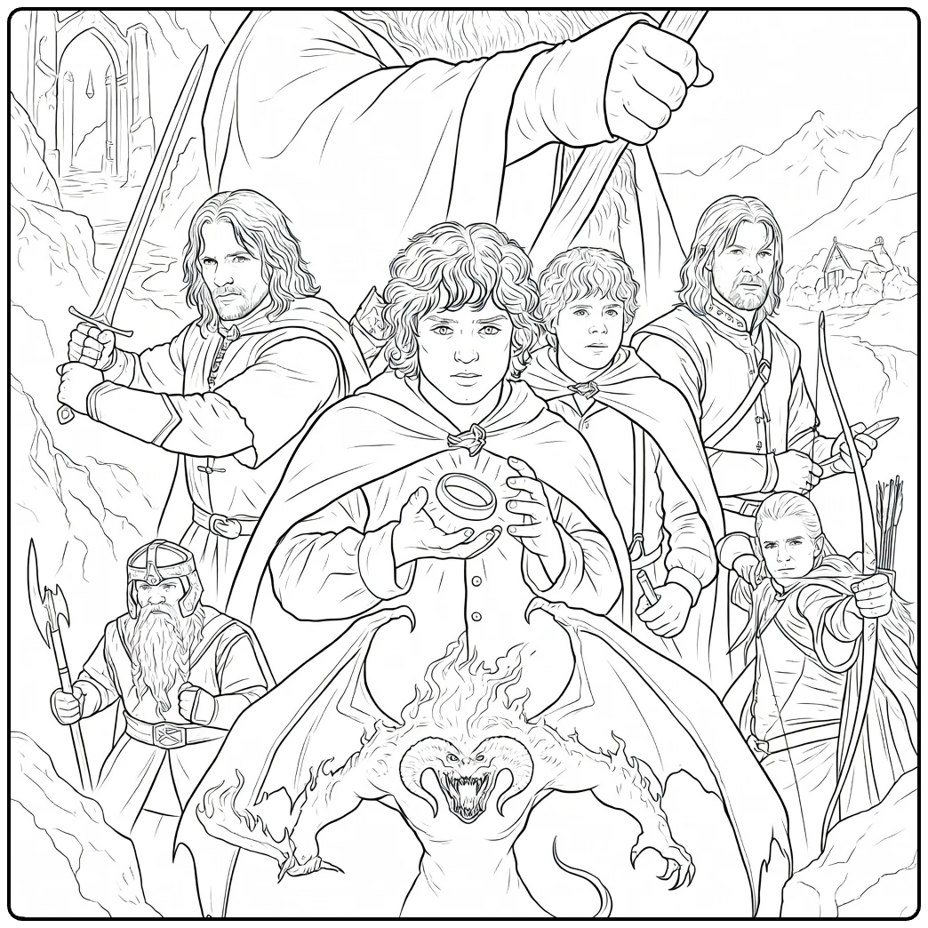 Lord of the Rings kleurplaat helden vs demon