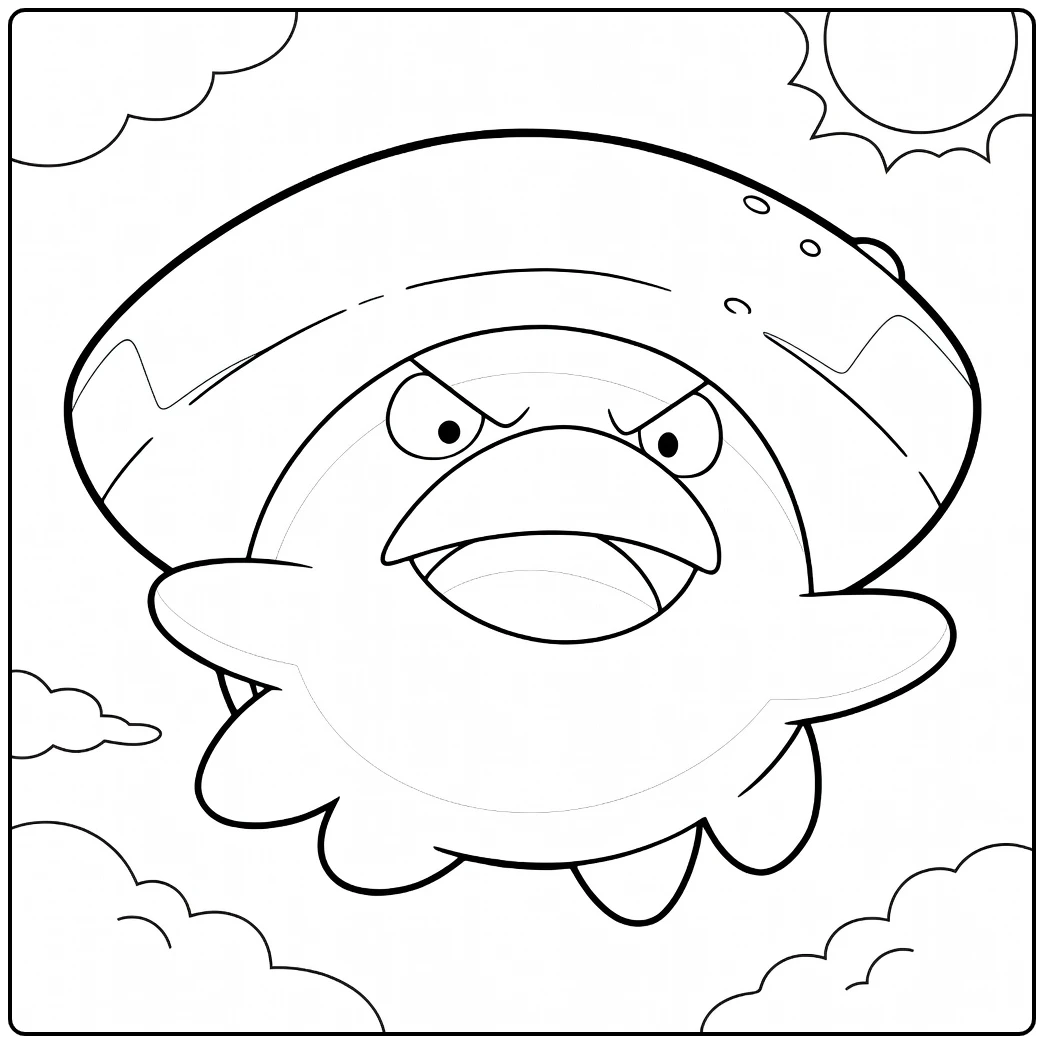 Lotad Kleurplaat: boze Lotad met bladhoed, wolken en zon