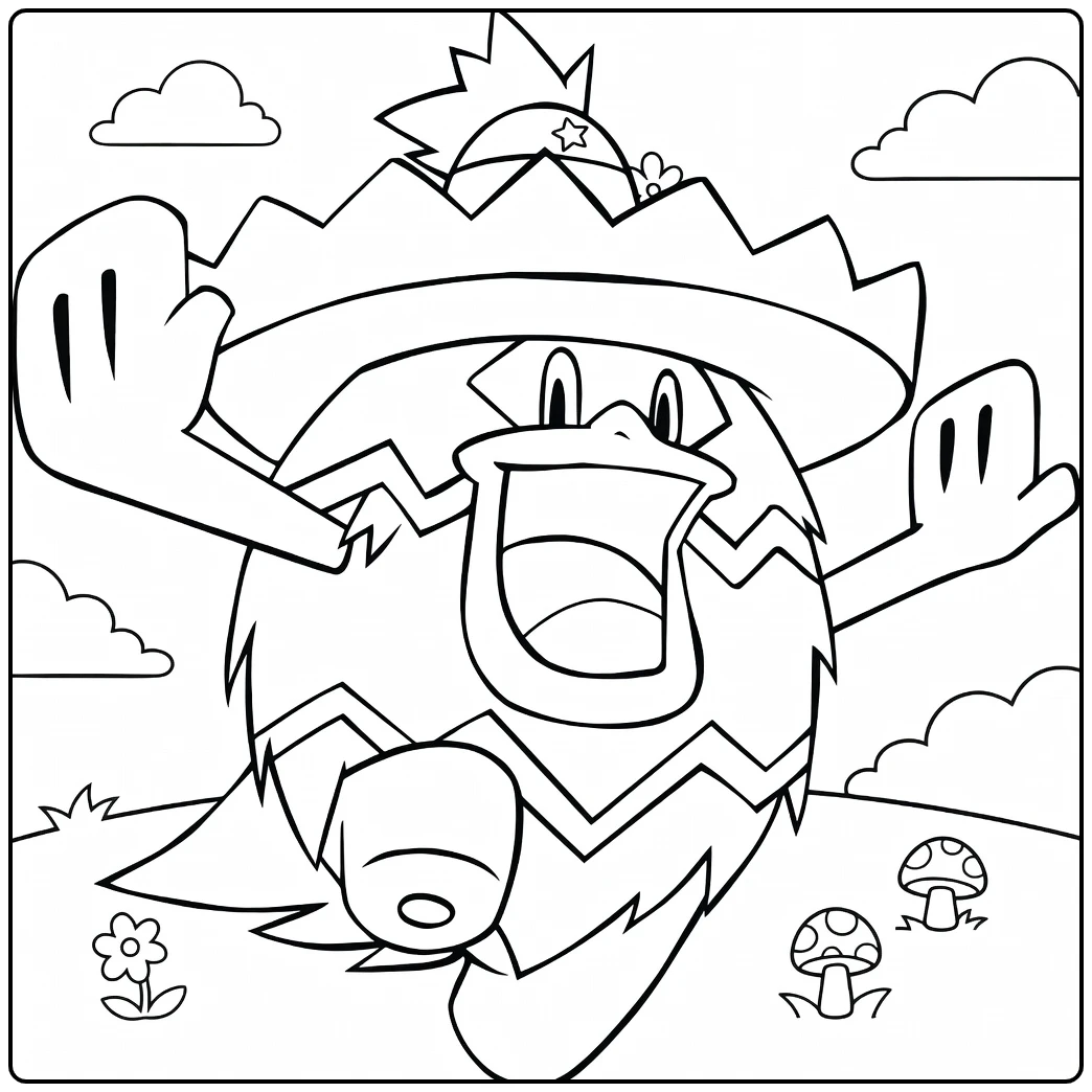 Ludicolo Kleurplaat: dansende Pokémon met sombrero