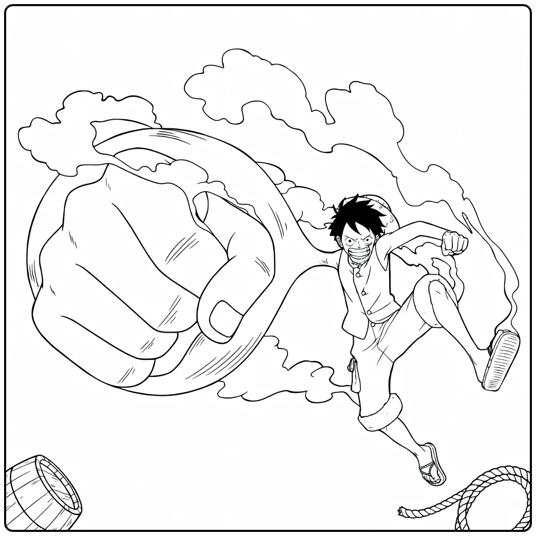 luffy Gear 3 kleurplaat: gigantische vuist aanval