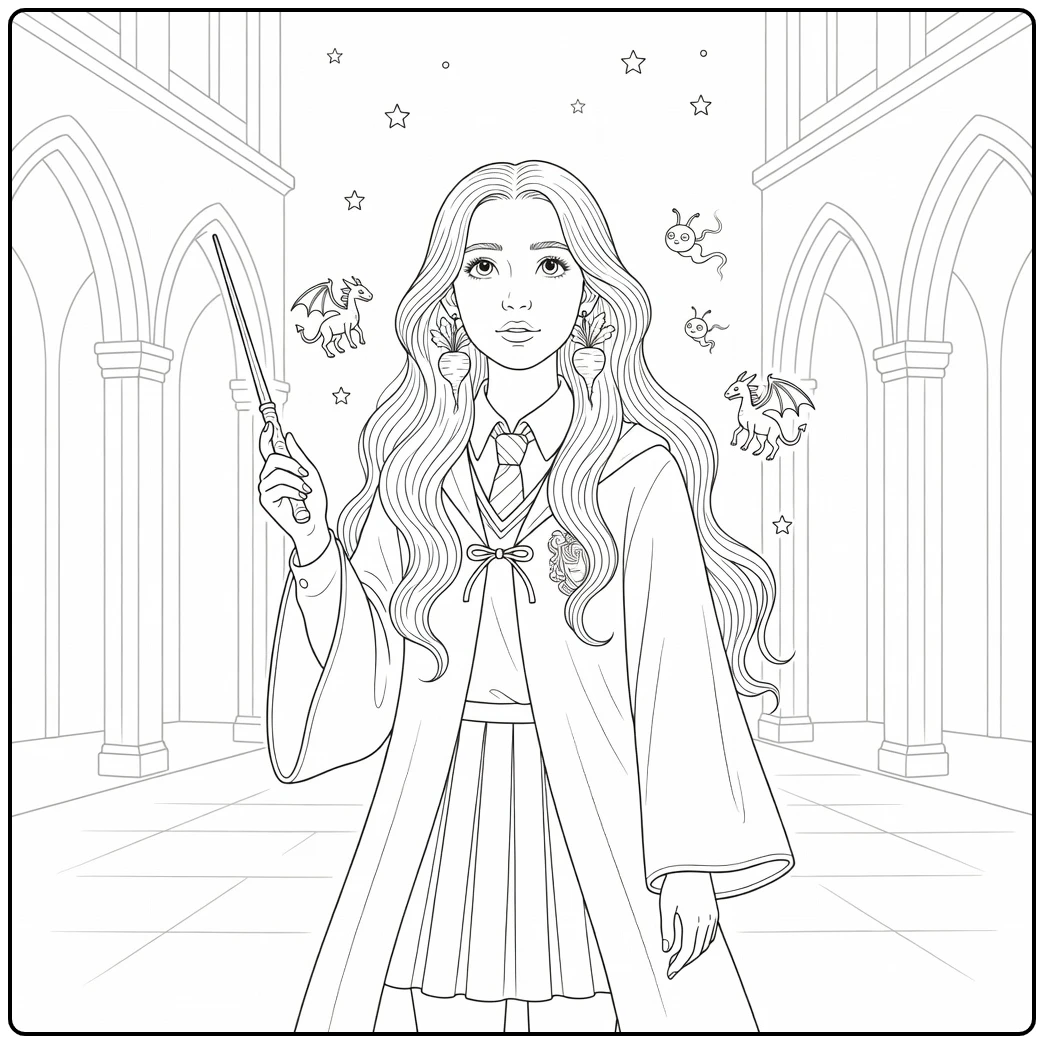 Luna Lovegood Kleurplaat: dromerige heks met radijsoorbellen