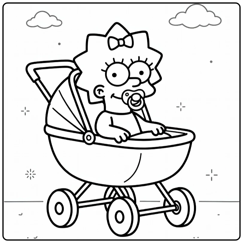 Maggie Simpson Kleurplaat in kinderwagen met speen