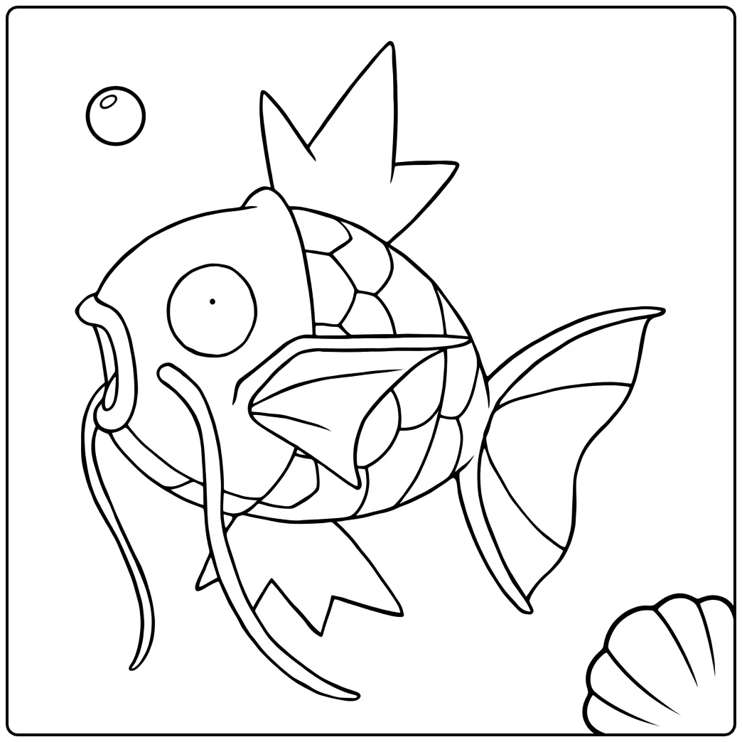 Magikarp Water Pokemon Kleurplaat met bubbels