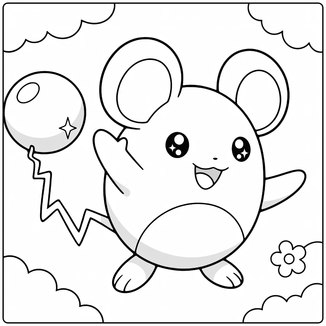 Marill Water Pokemon Kleurplaat: schattige Marill met sterballon