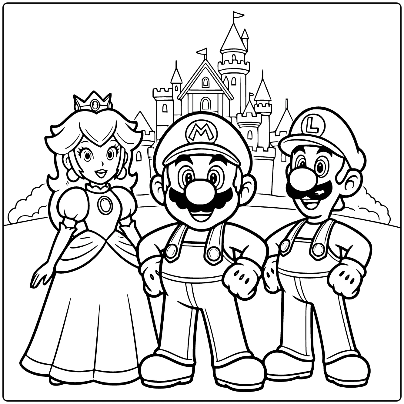 mario kleurplaat makkelijk Mario vuisten op heupen Peach