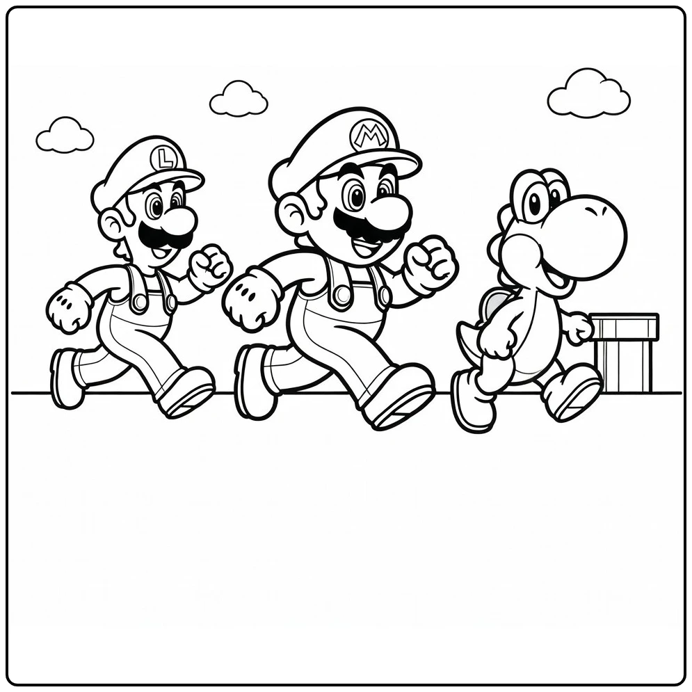 mario kleurplaat makkelijk: Mario rent op pad, Luigi jaagt
