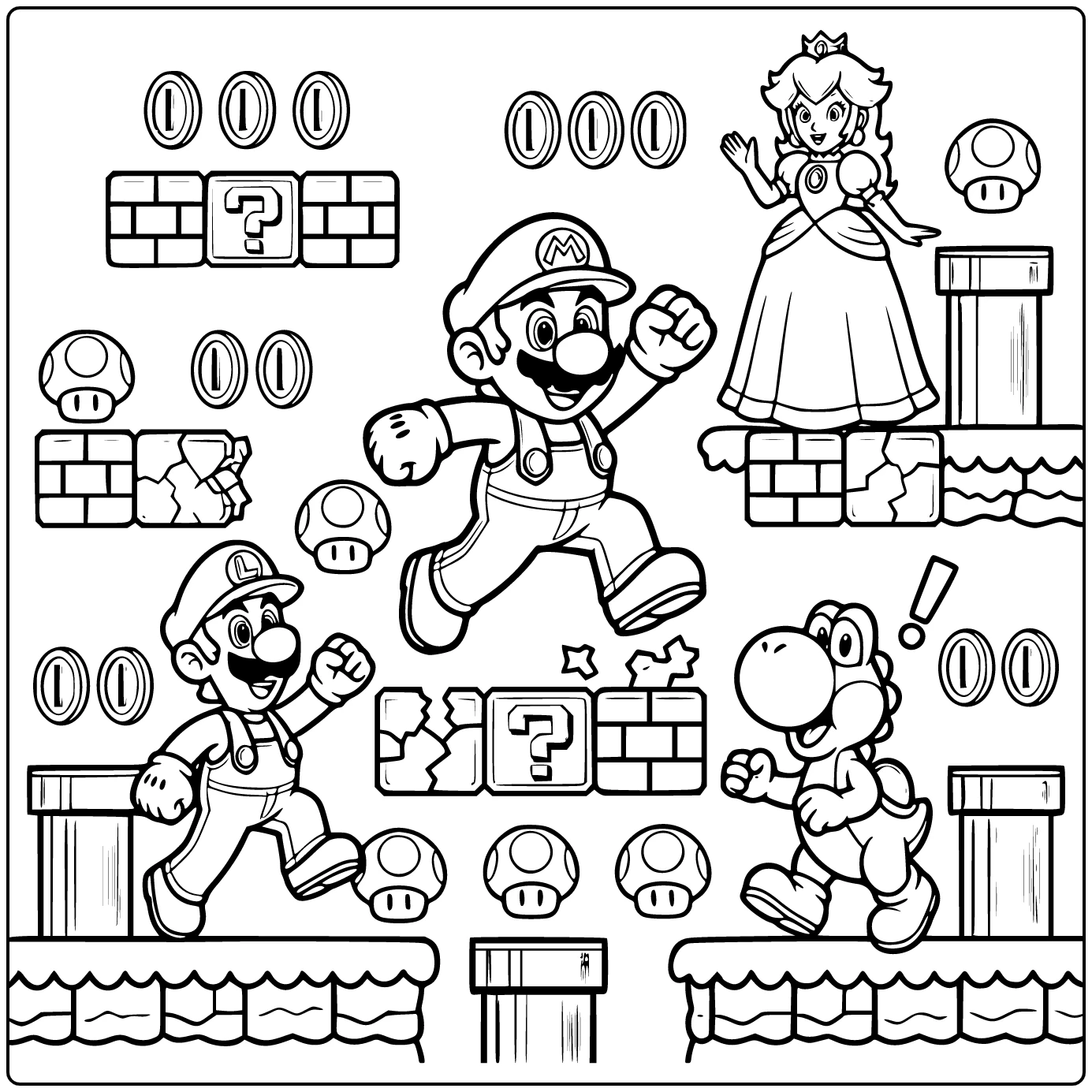 mario kleurplaat moeilijk: Mario springt over zwevende blokken