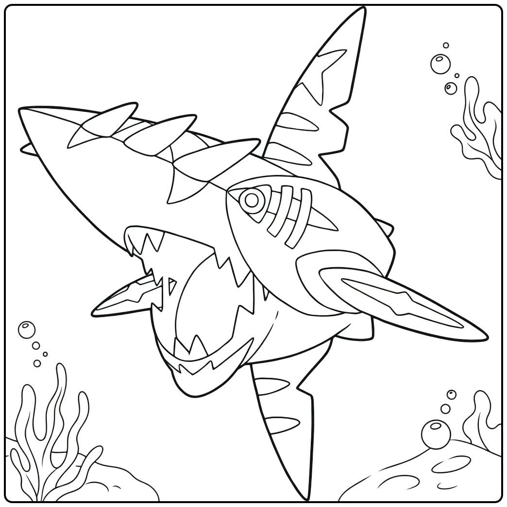 Mega Sharpedo Water Pokemon Kleurplaat haai onderwater
