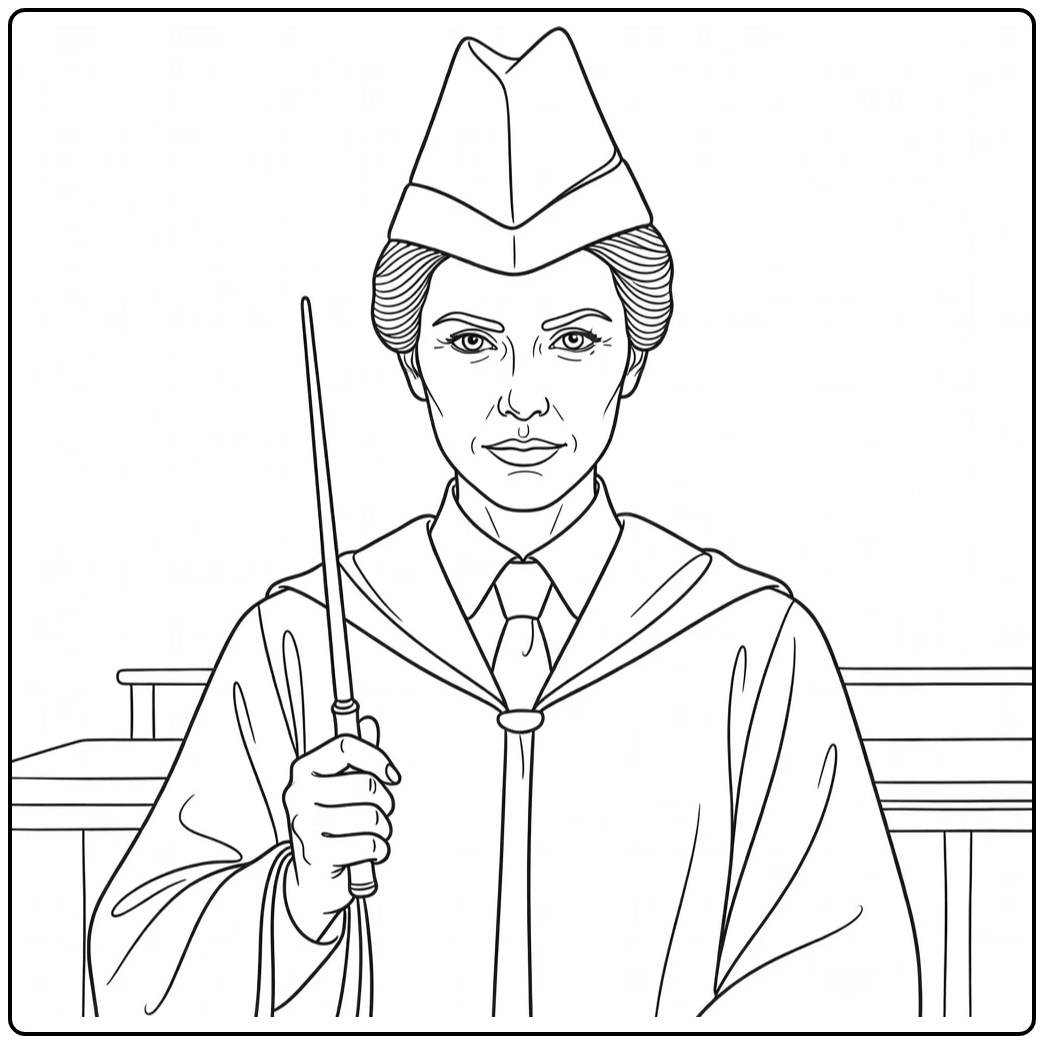 Minerva McGonagall Kleurplaat met toverstaf en hoed