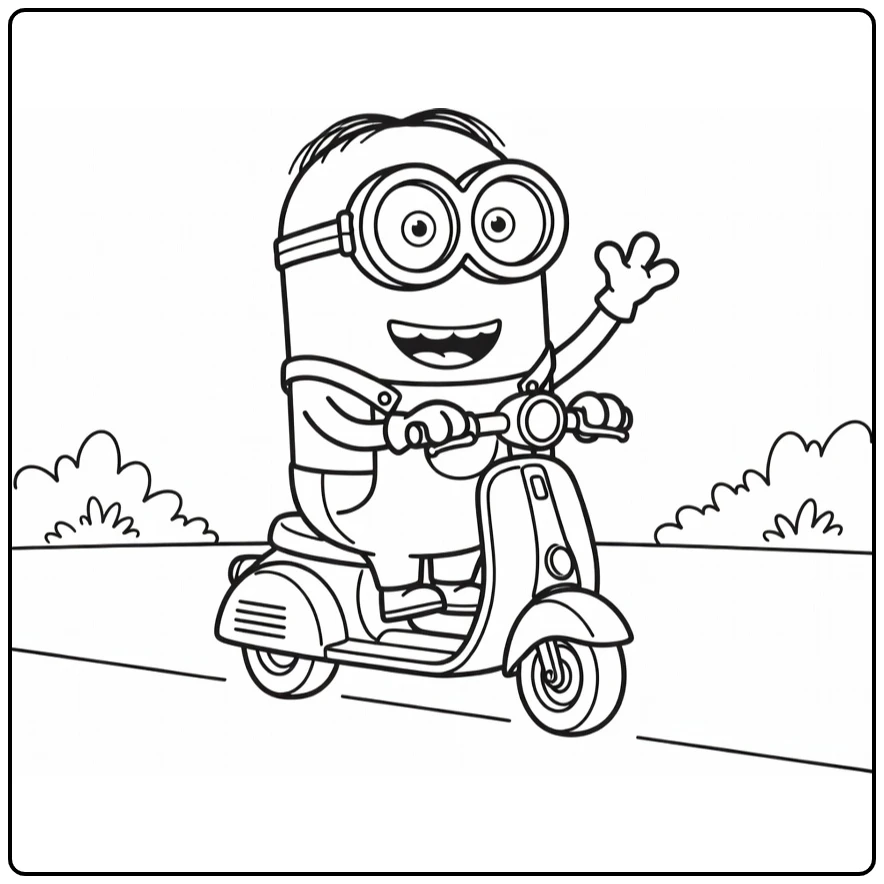 minion makkelijk kleurplaat: vrolijke minion op scooter