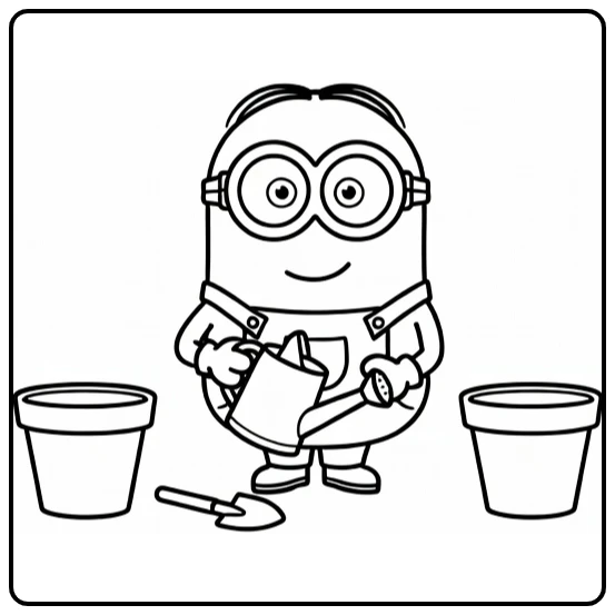 minion makkelijk kleurplaat tuinierende Minion met gieter