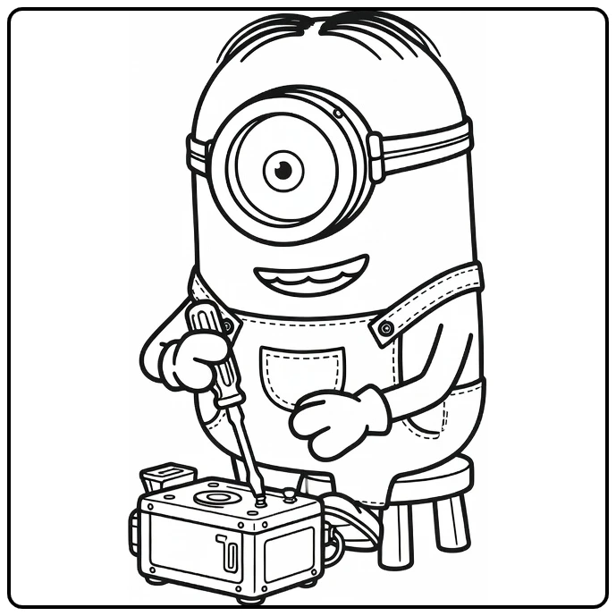 minion makkelijk kleurplaat Minion repareert gadget