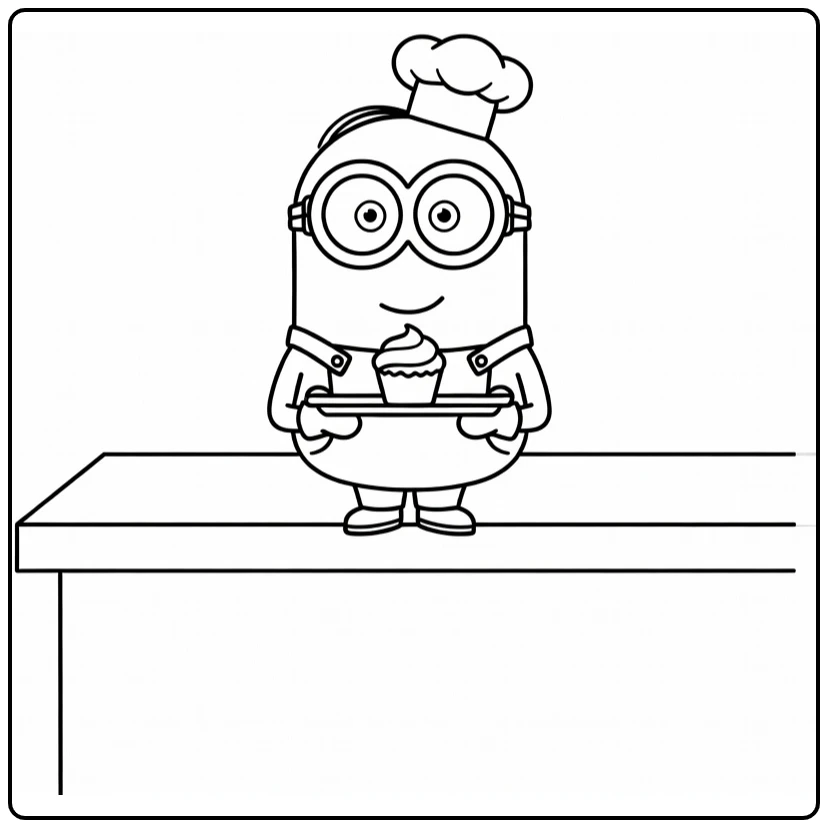 minion makkelijk kleurplaat minion met koksmutsje en cupcake