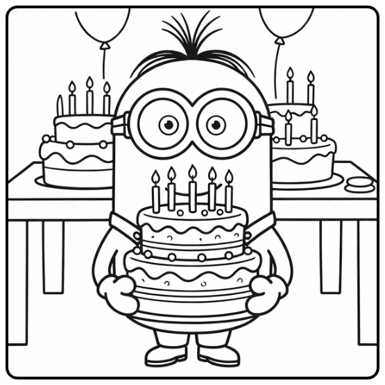 minions verjaardag kleurplaat Minion met taart kaarsen