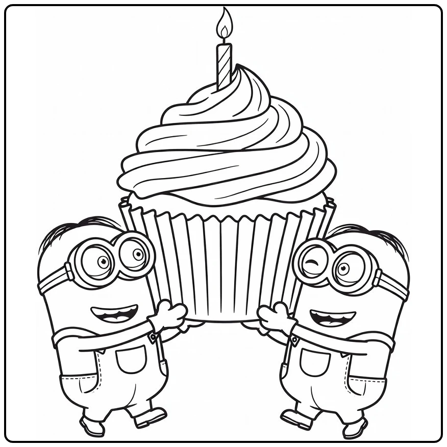Minions verjaardag kleurplaat twee Minions reuzecupcake