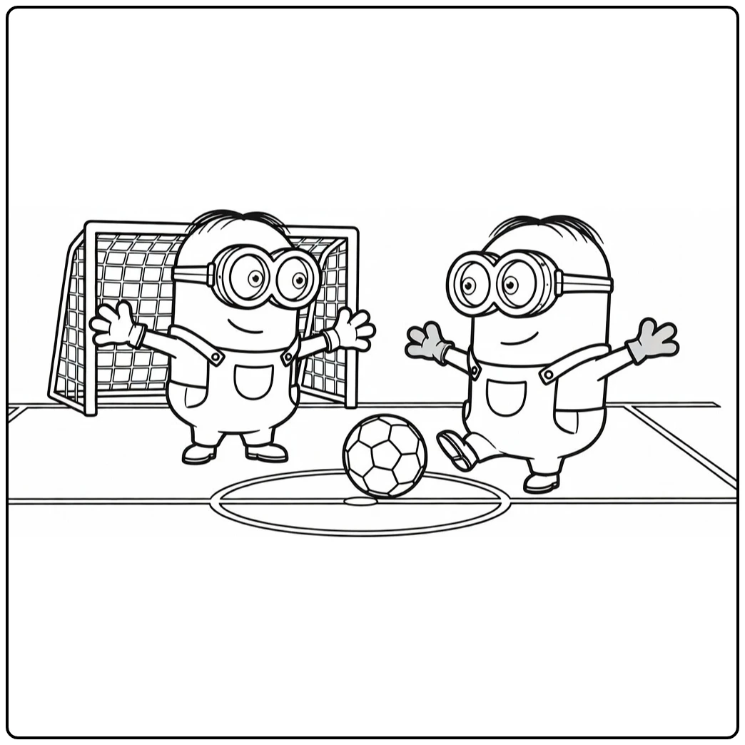 minions voetbal kleurplaat: doelman blokkeert schot spits