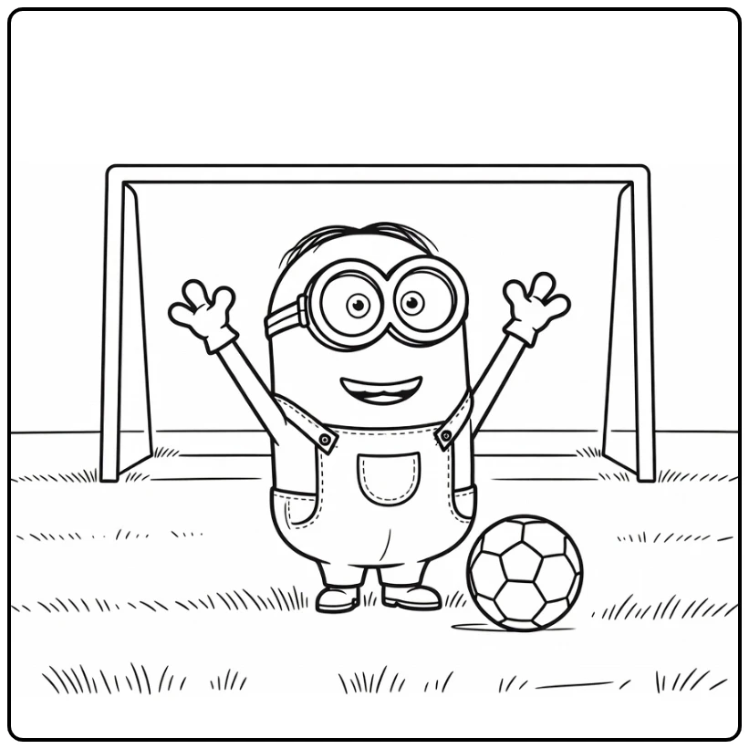 minions voetbal kleurplaat juichende Minion na doelpunt