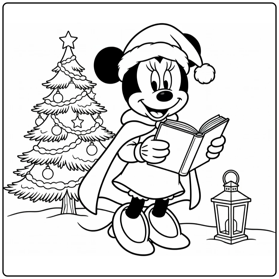 minnie mouse kerst kleurplaat Minnie zingt kerstliedjes buiten