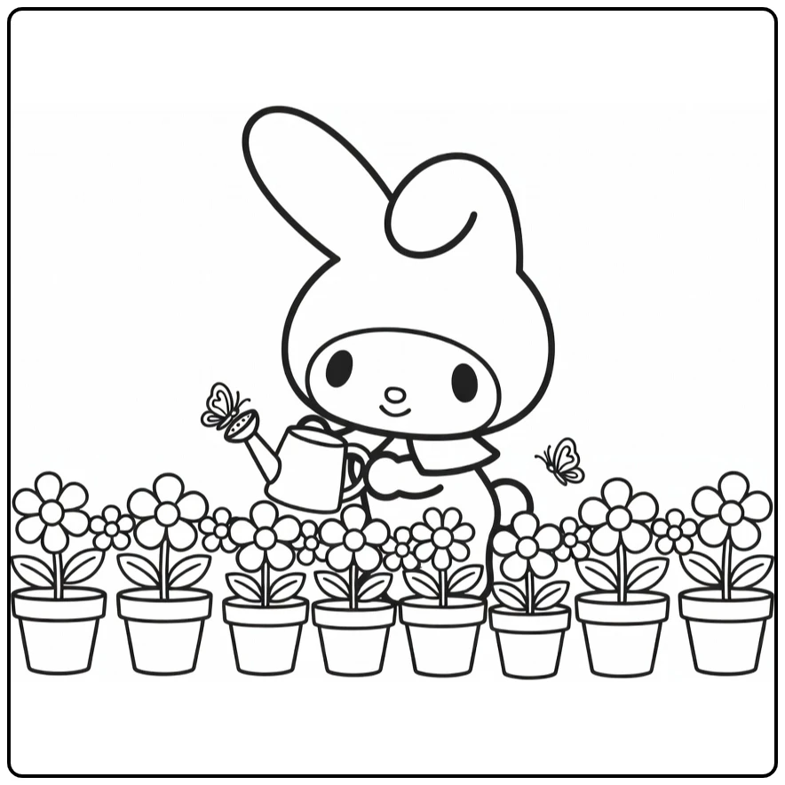 my melody cute kleurplaat: My Melody giet potbloemen