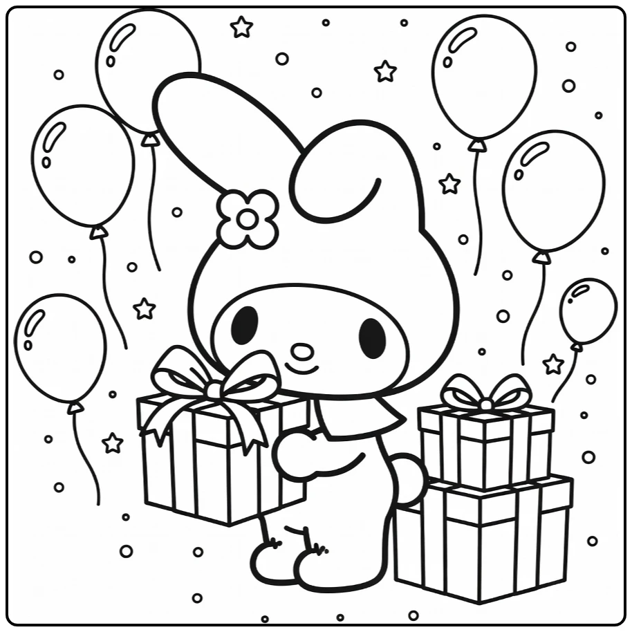my melody cute kleurplaat My Melody met cadeau strik dozen
