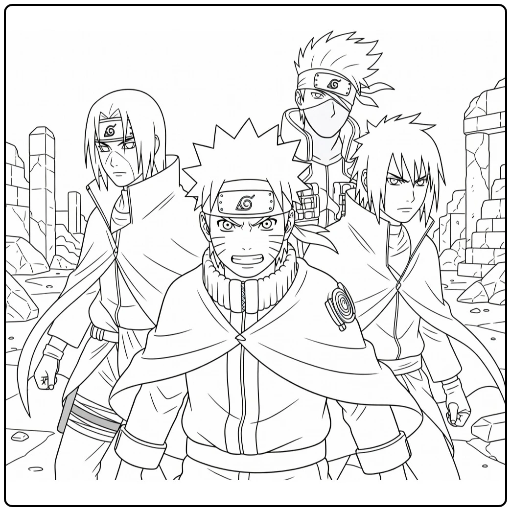 Naruto kleurplaat Naruto Uzumaki met felle vastberadenheid