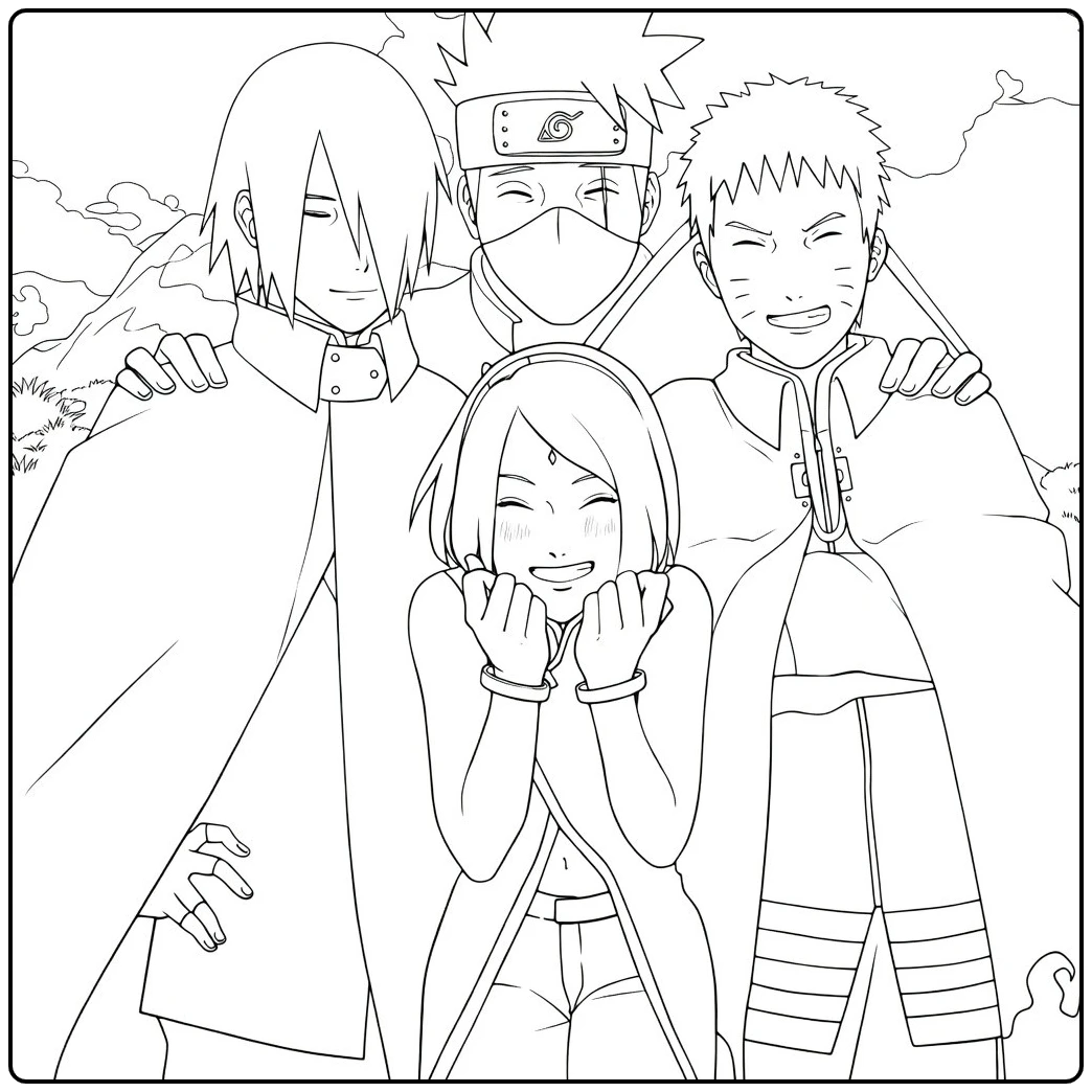 Naruto kleurplaat lijntekening Uzumaki ninja actie (48 chars)