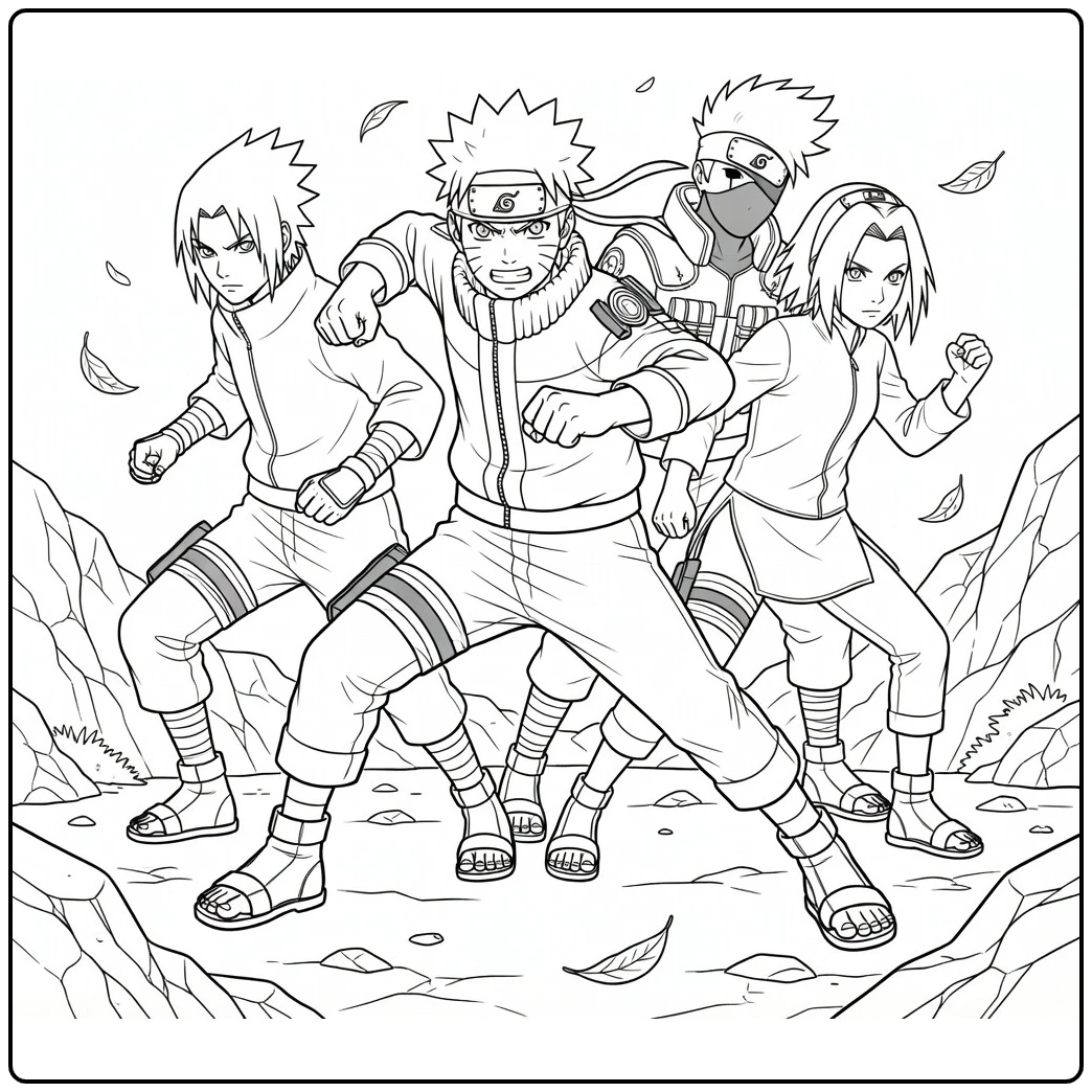 Naruto kleurplaat: Uzumaki in krachtige voorwaartse gevechtspose