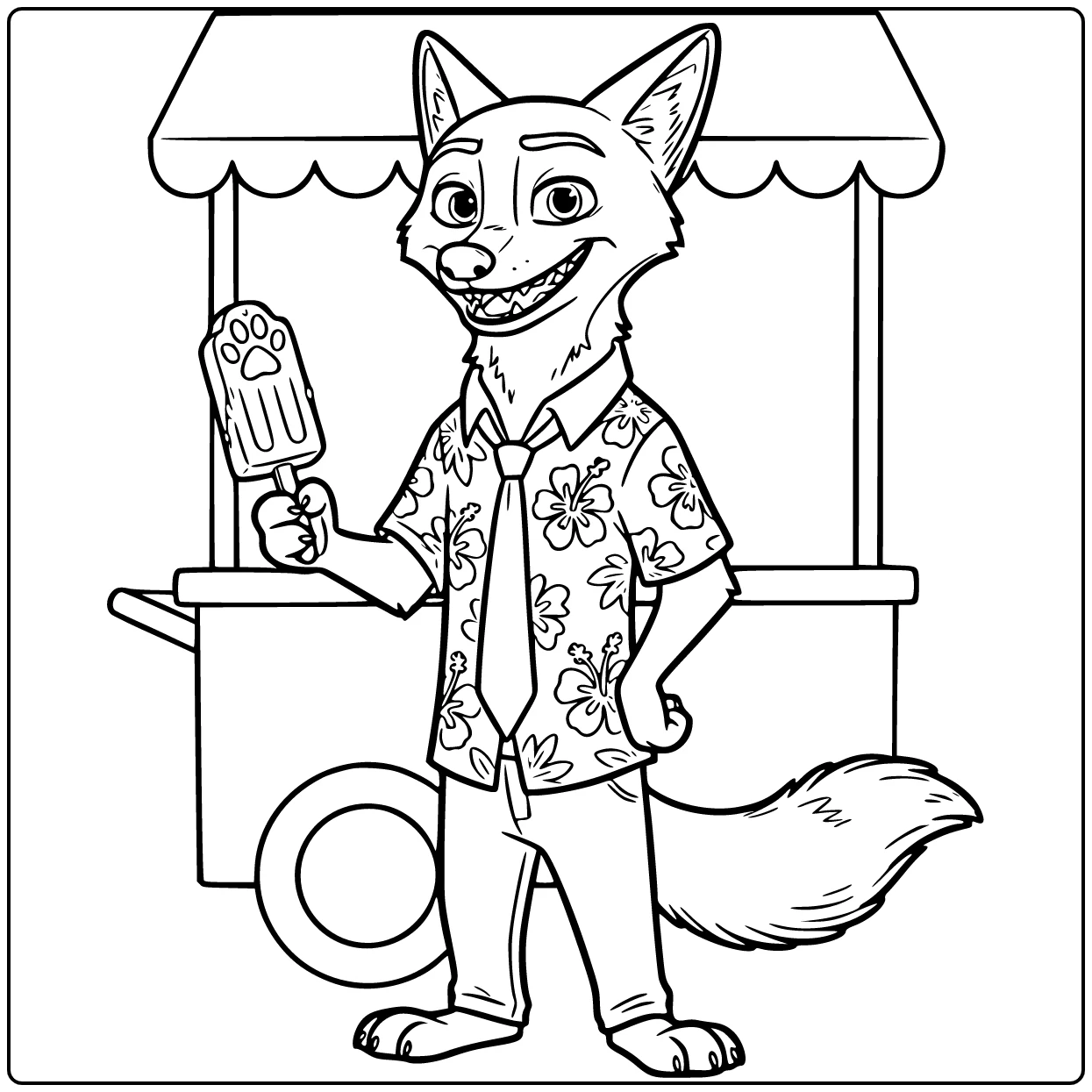 Nick Wilde Kleurplaat: pootlolly met speelse grijns