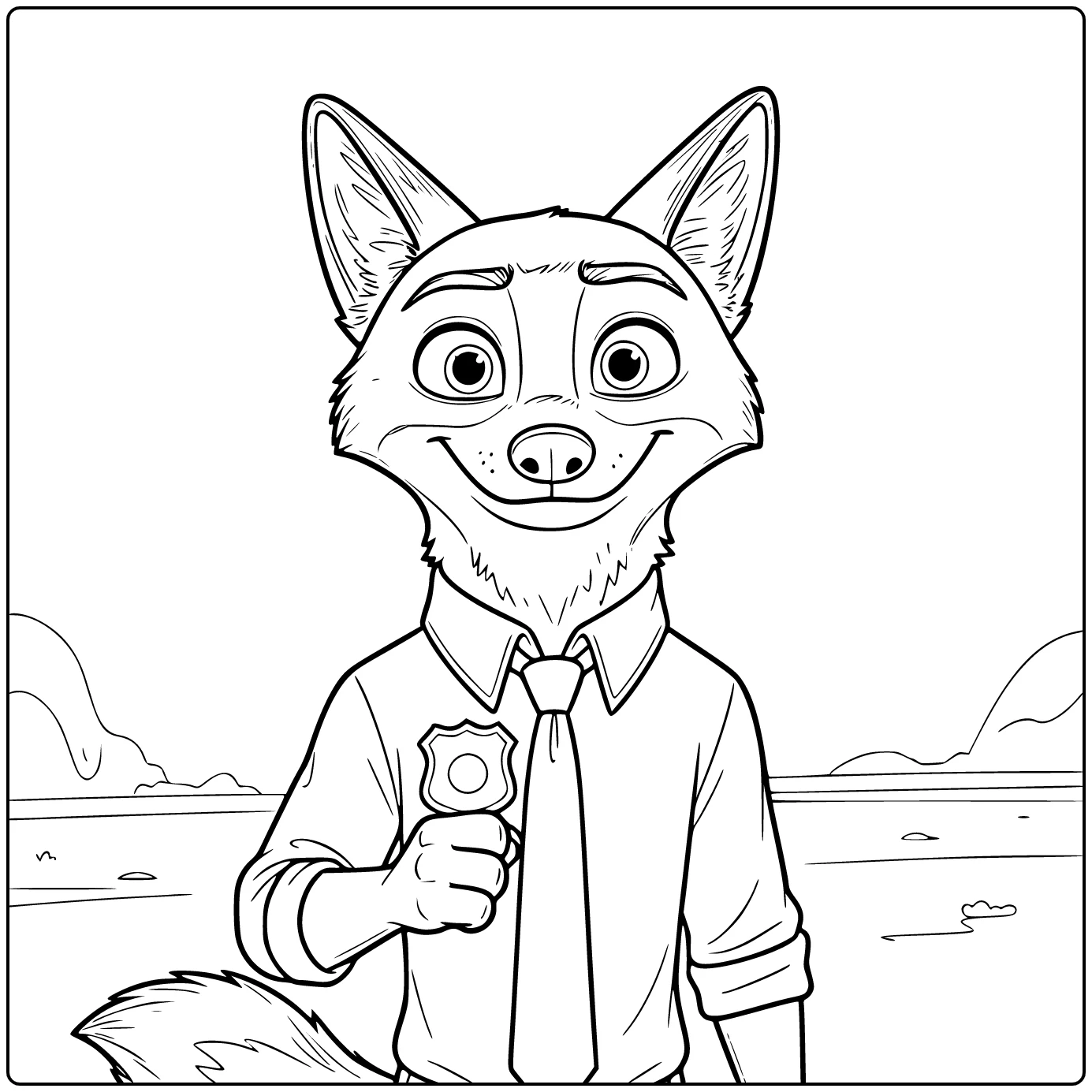 Nick Wilde Kleurplaat: trots poserend met badge in poot