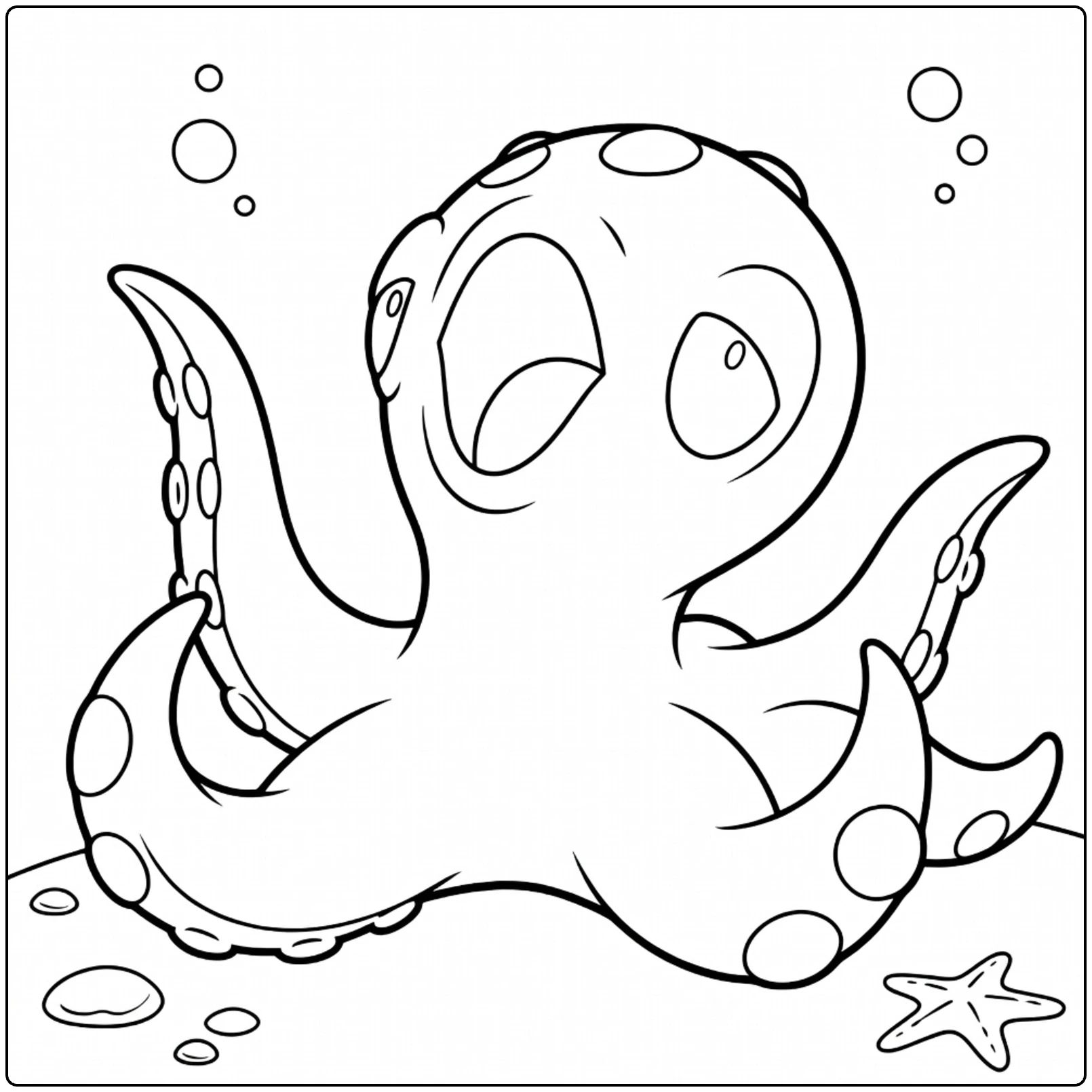 Octillery Water Pokemon Kleurplaat met bubbels en zeester