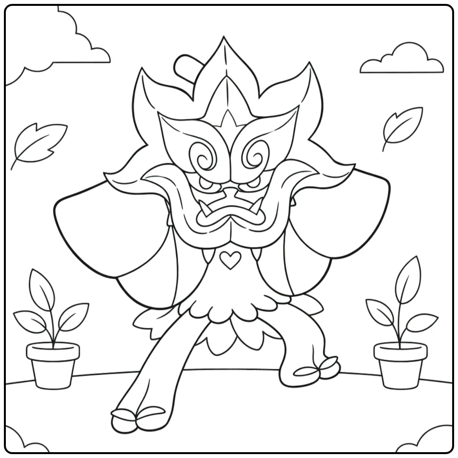 Ogerpon Hearthflame Mask pokemon vuur kleurplaat | Gratis