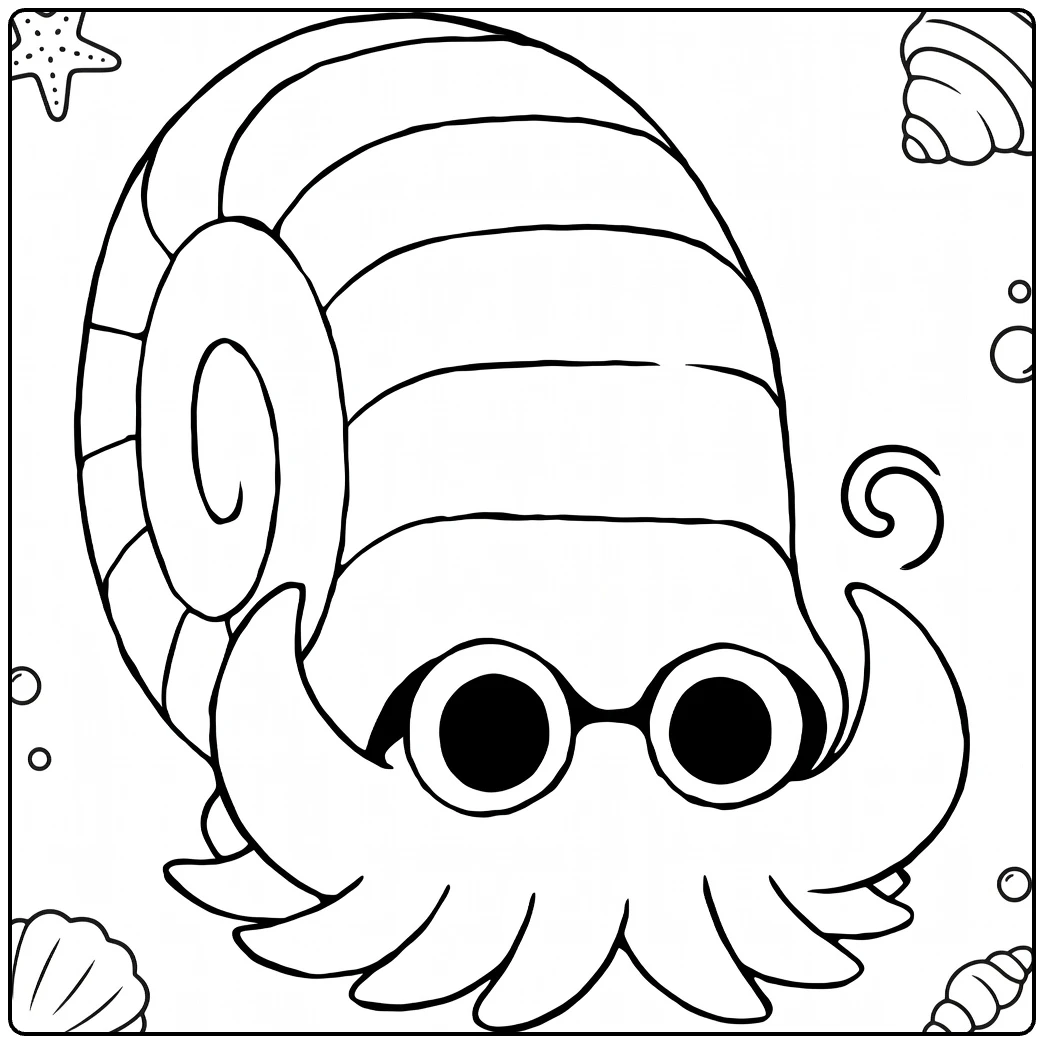 Omanyte Water Pokemon Kleurplaat met bril en tentakels