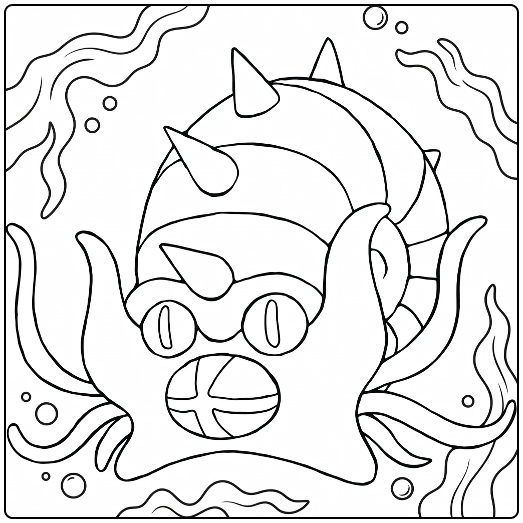 Omastar Water Pokemon Kleurplaat met tentakels schelp
