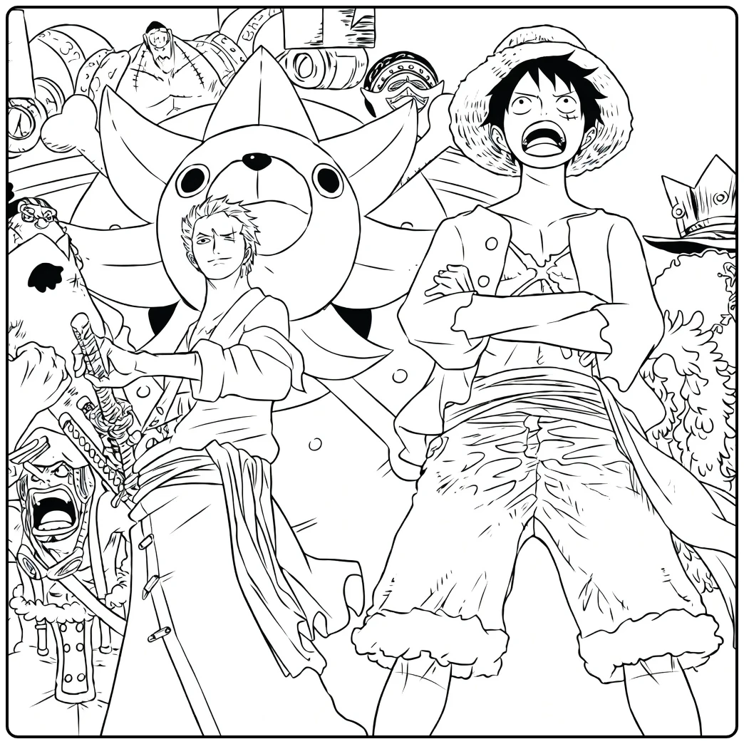 One Piece kleurplaat Luffy Zoro reus Chopper