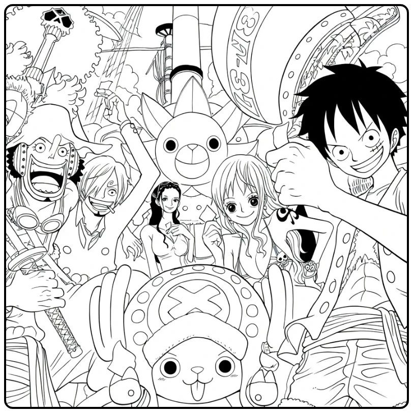 One Piece kleurplaat Straw Hat Pirates crew