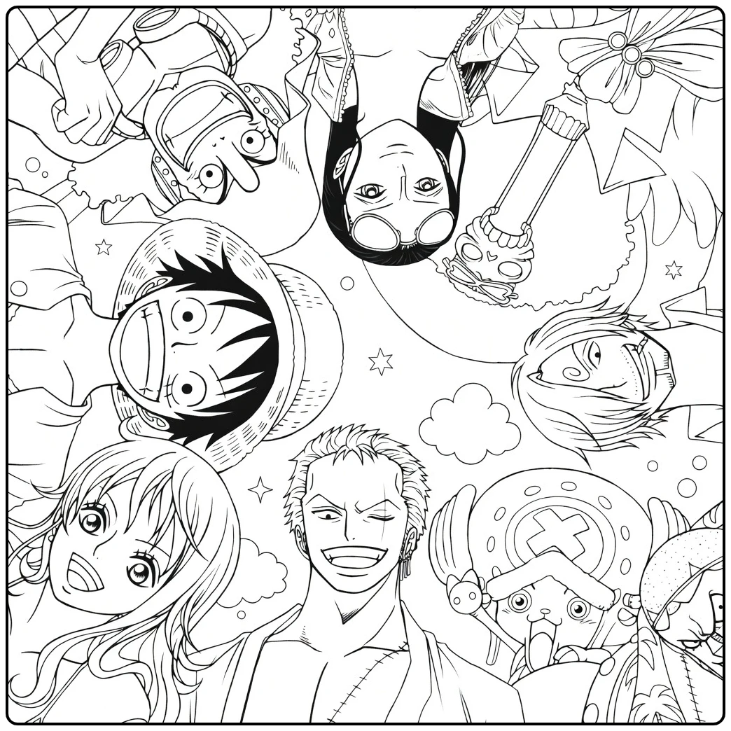 One Piece kleurplaat Strohoedenpiraten Luffy crew