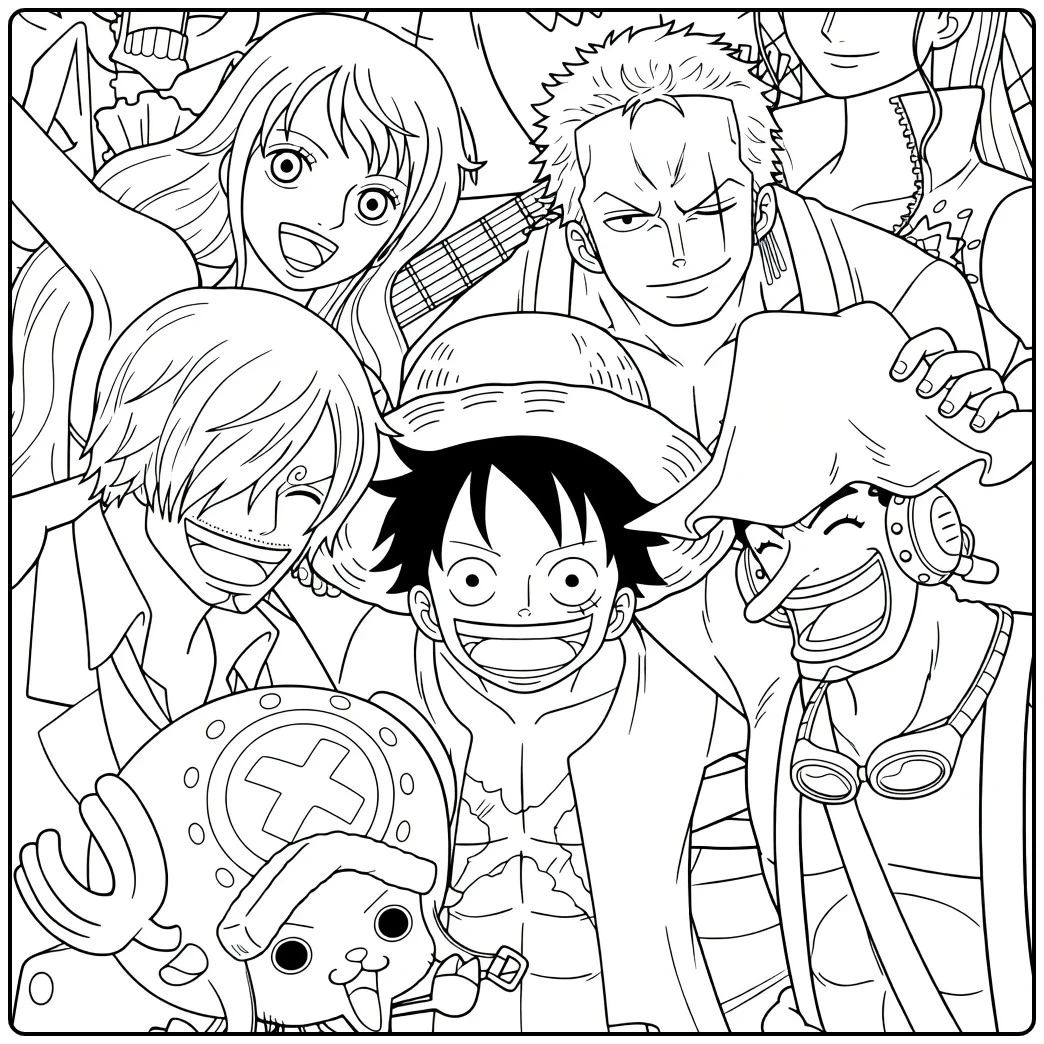One piece kleurplaat Straw Hat Pirates Luffy Zoro Nami