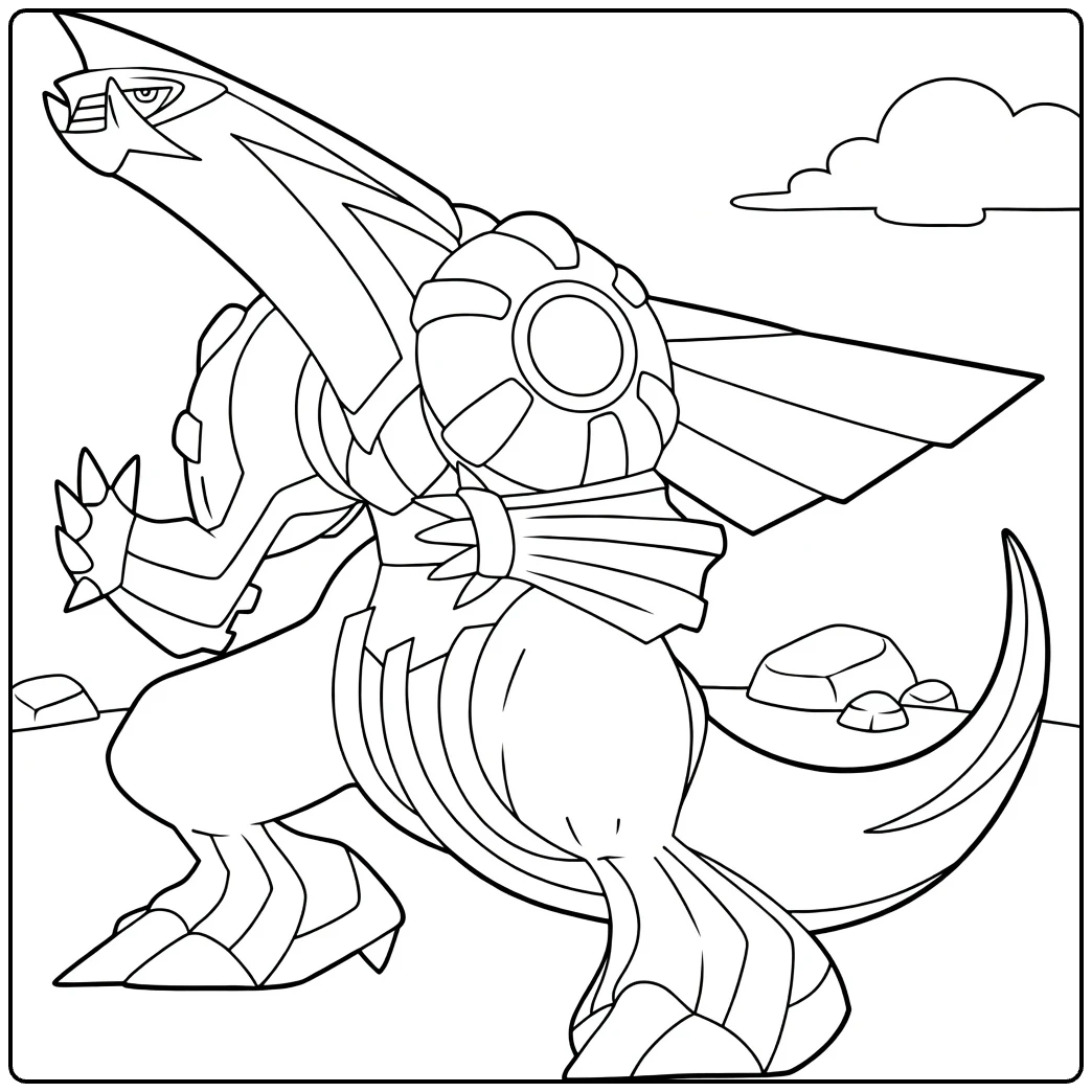 Palkia Water Pokemon Kleurplaat met wolken en rotsen