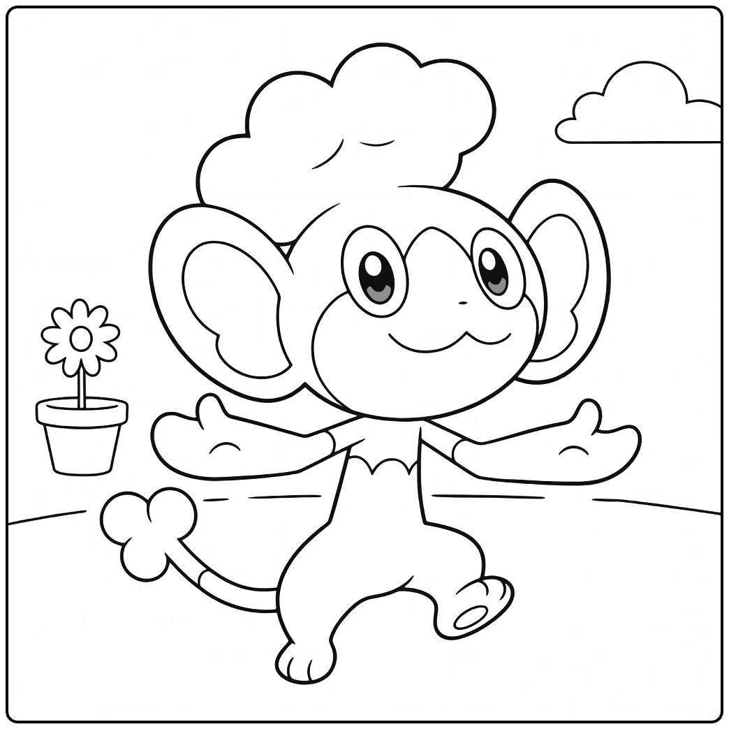 Panpour Water Pokemon Kleurplaat - vrolijke dansende aap