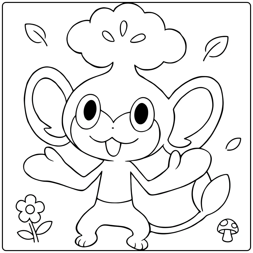 Pansage Kleurplaat: vrolijke Pokémon met bladerhoofd