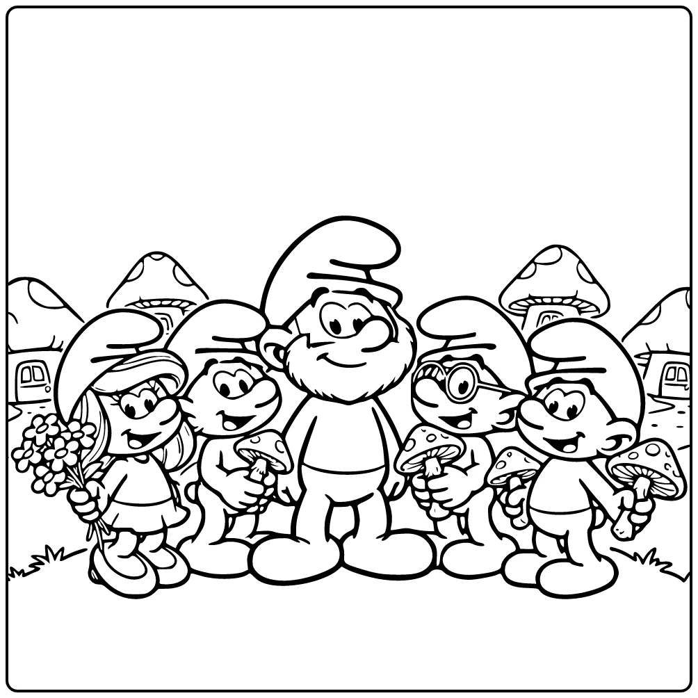 Papa Smurf trots in Smurfindorp pad, smurfen kleurplaat