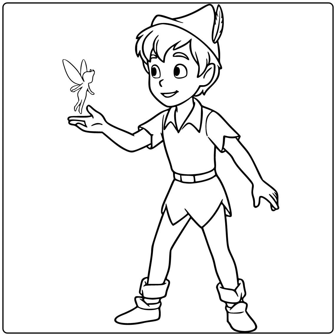 Peter Pan kleurplaat: reikend naar gloeiend fee silhouet