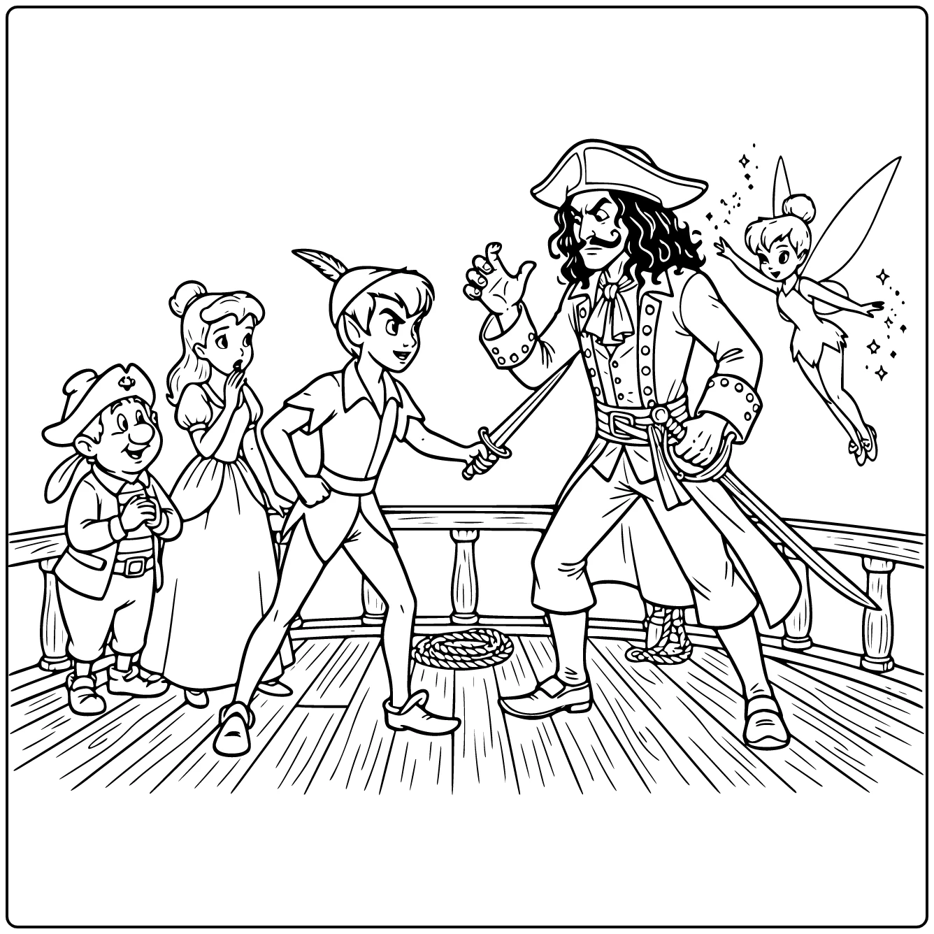 peter pan kleurplaat: Peter Pan vs Kapitein Haak op schip