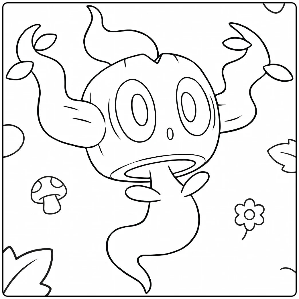 Phantump Kleurplaat: drijvend spookstompje met bladeren